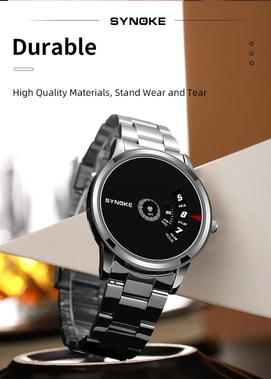 SYNOKE Quartz Watch Men Fashion Sports Waterproof Quartz Watch Student Steel Band Creative Calendar Dial Business