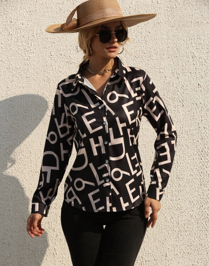 Elegant Women's Fashion Blouse 2023 Spring/Summer Digital Print Shirt Commuter Slim Fit Office Female Tops