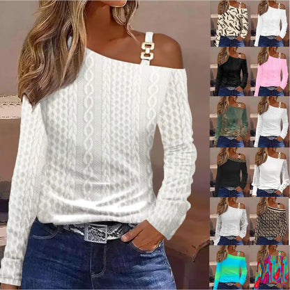 Women Fashion Long Sleeve Blouse Off Shoulder Sexy Shirts For Women Autumn Loose Pullover Elegant Blouse 2024 Casual White Tops