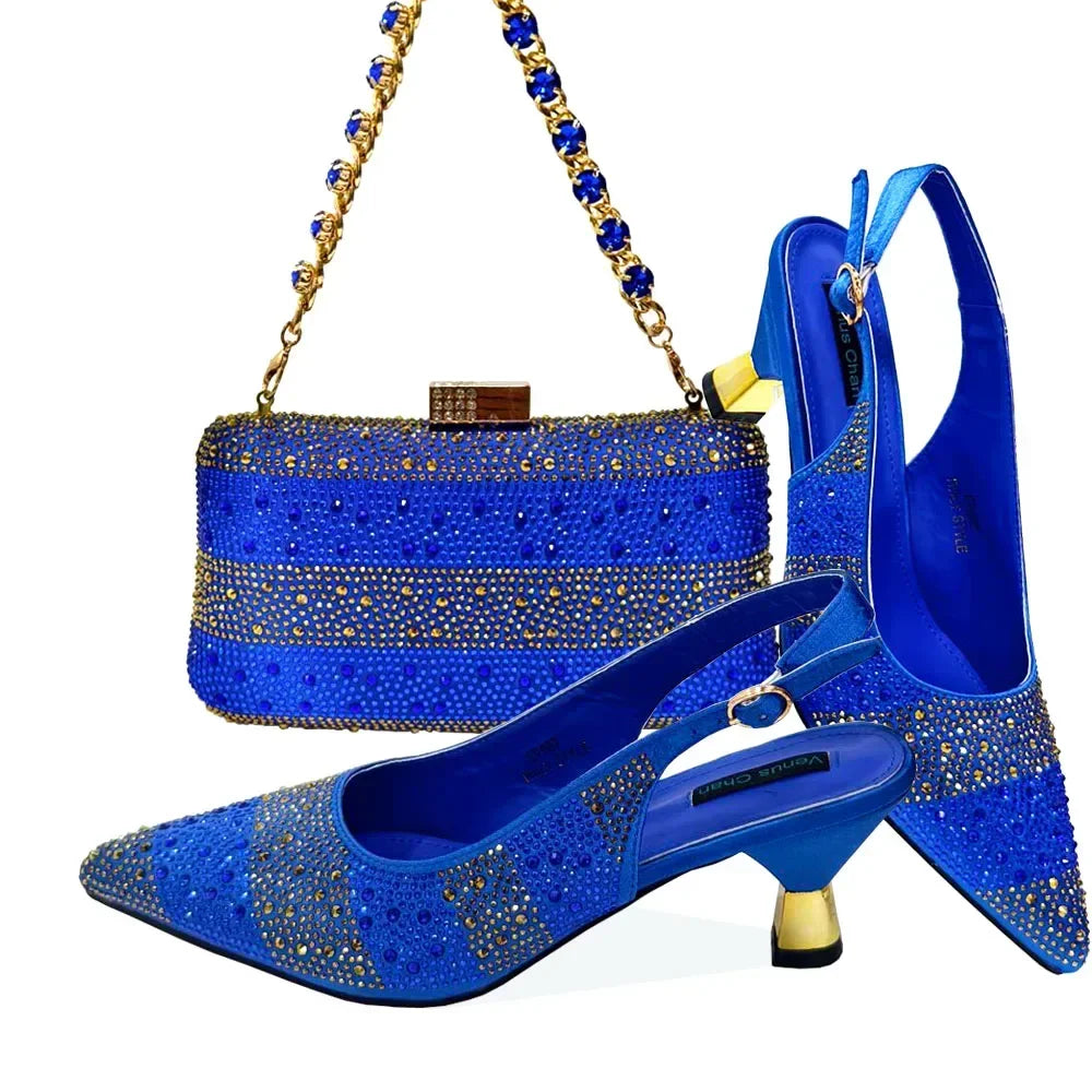 Venus Chan Italian Design Rhinestone-encrusted Ladies Party Shoes And Special Bag High Heels And Dual Purpose Bag Women's Shoes