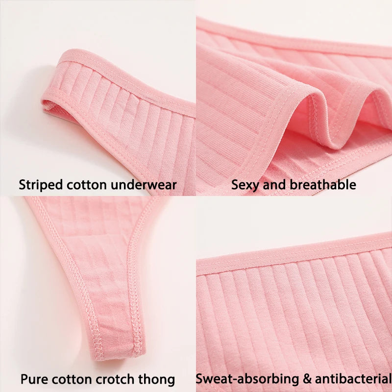 6PCS/Set Cotton Panties G-String Women Panties Sexy Underwear Female Lingerie Thong Briefs for Woman Solid Color Intimate Pantys