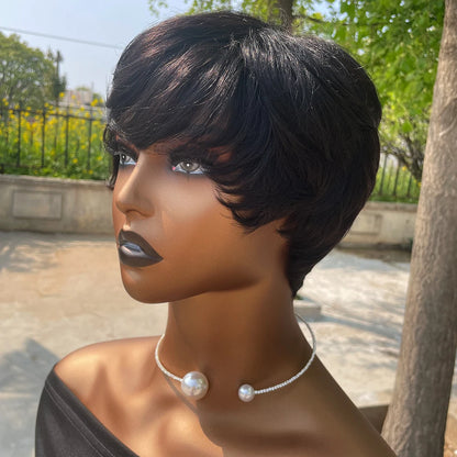 Human Hair Wigs Short Pixie Cut Wig Human Hair For Black Women Machine Made Wigs With Bangs Pixi Wig Perruque Cheveux Humain