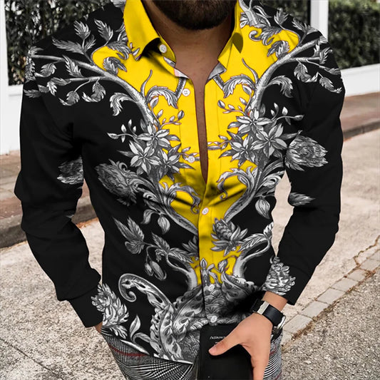 2024 Men's Shirt Floral Pattern 3D Printed Shirt Lapel Long Sleeve Costume Prom Party Dress 11 Colors Designer Casual S-5XL