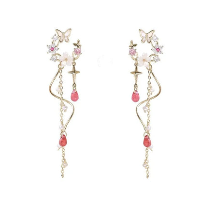 Flower Butterfly Long Tassel Earrings for Women Fashion Personality Cute Summer Daily Accessories Party Jewelry Birthday Gift