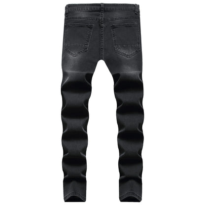 2024 New European and American Style Men's Ripped and Faded Slim-fit Jeans, Fashionable Vintage Casual Slim-fit Pants S-XXXL