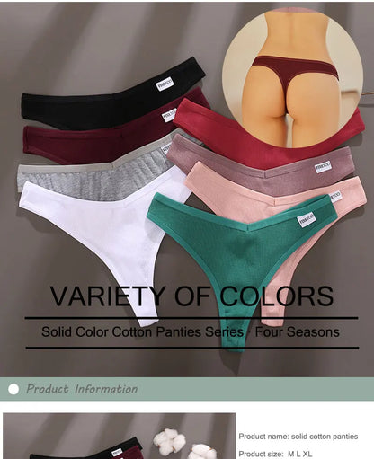 3Pcs/Set Women Sexy Cotton Thongs Solid V-Waist Stripe Lady Panties Breathable G-String Soft Underwear Female Intimates Lingerie