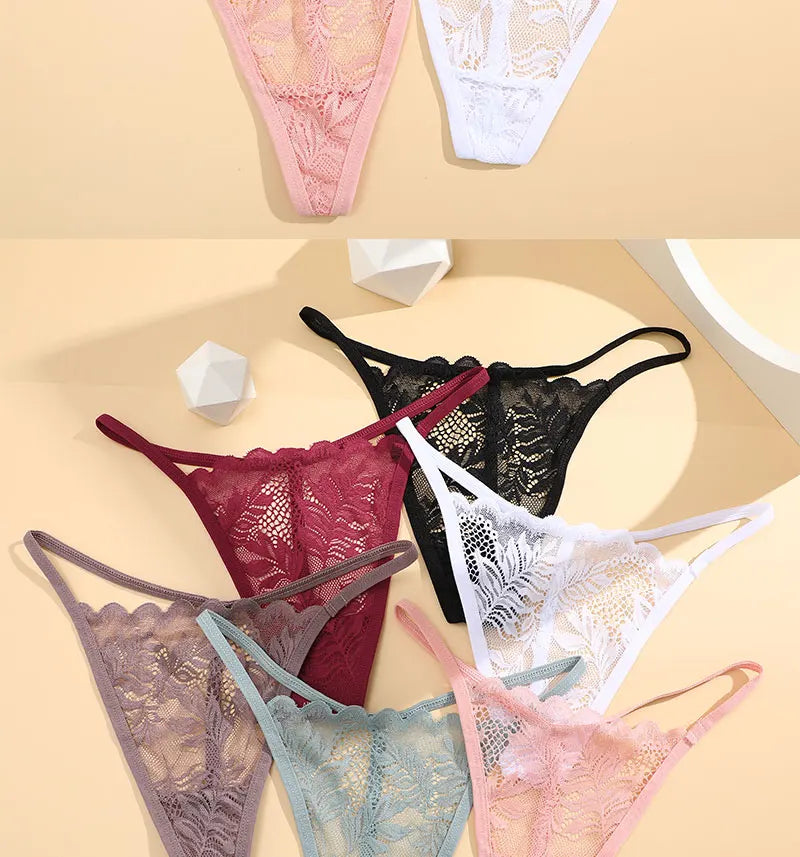 6Pcs/Set Lace Thong For Women Low Rise Soft Intimates Lingerie Sexy Lace Panties Color Ladies Comfortable Underpants Girls Panty