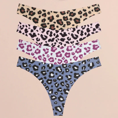 FINETOO 4Pcs Ultra Soft Underwear For Women Sexy Graphic Print Seamless Thongs Female Stretch Leopard G Strings Comfort Lingerie