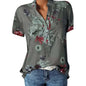 Elegant women's shirt printing large size casual shirt fashion V-neck short-sleeved shirt blouse