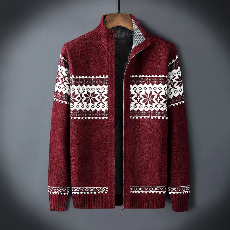 2021 Winter Sweater Male Thicken Fleece Men Cardigan Cotton Knitted Jacquard Men's Sweater coat Size S -3XL