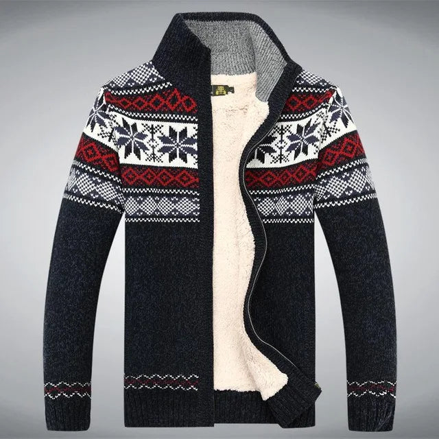 2021 Winter Sweater Male Thicken Fleece Men Cardigan Cotton Knitted Jacquard Men's Sweater coat Size S -3XL