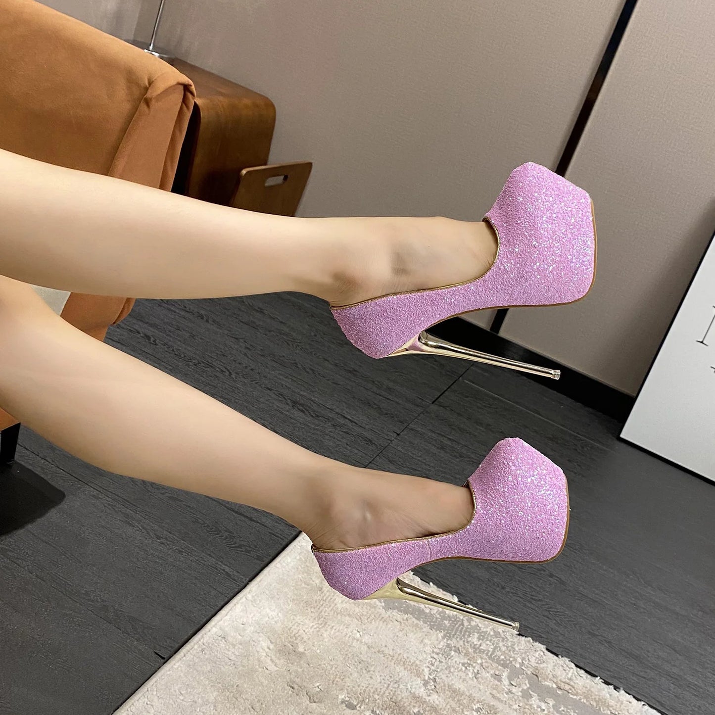 Aneikeh 2025 Sequined Cloth Platform Super High Heels WomenFashion Sexy Round Head Thin Heels Single Shoes Party Wedding Mules