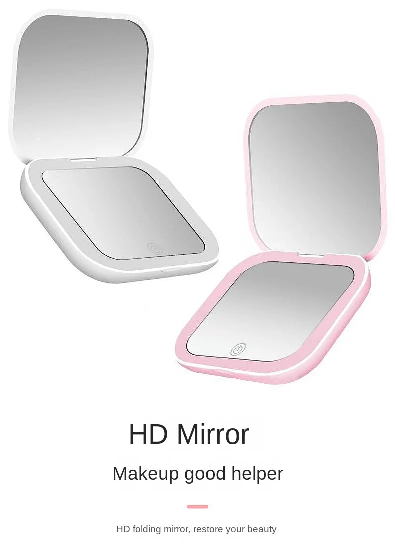 Mini Portable Folding Makeup Mirror Led Lights Magnifying Compact Pocket Travel Aesthetic Vanity Mirrors Make Up Tools