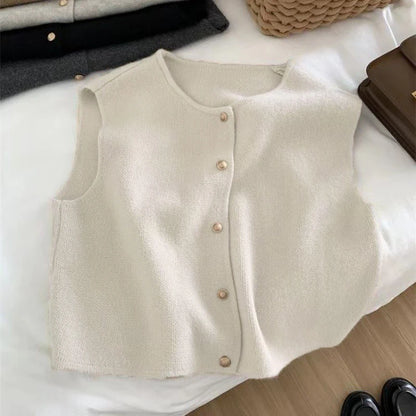 C.New S Autumn New Women Cardigan Korean Elegant Knitted Sleeveless Female Casual Sweater Tanks Slim Fashion Ladies Casual Tops