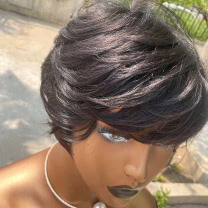 Human Hair Wigs Short Pixie Cut Wig Human Hair For Black Women Machine Made Wigs With Bangs Pixi Wig Perruque Cheveux Humain