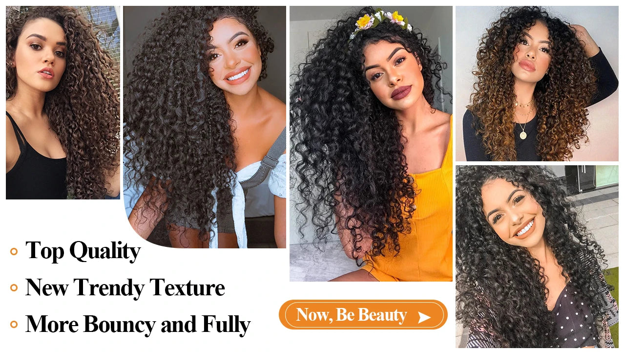 Synthetic Curly Clip-In Hair Extensions For Women Weave 4PCS Full Head Organic Fake Hair Ombre Brown Blonde Thick Hairpieces