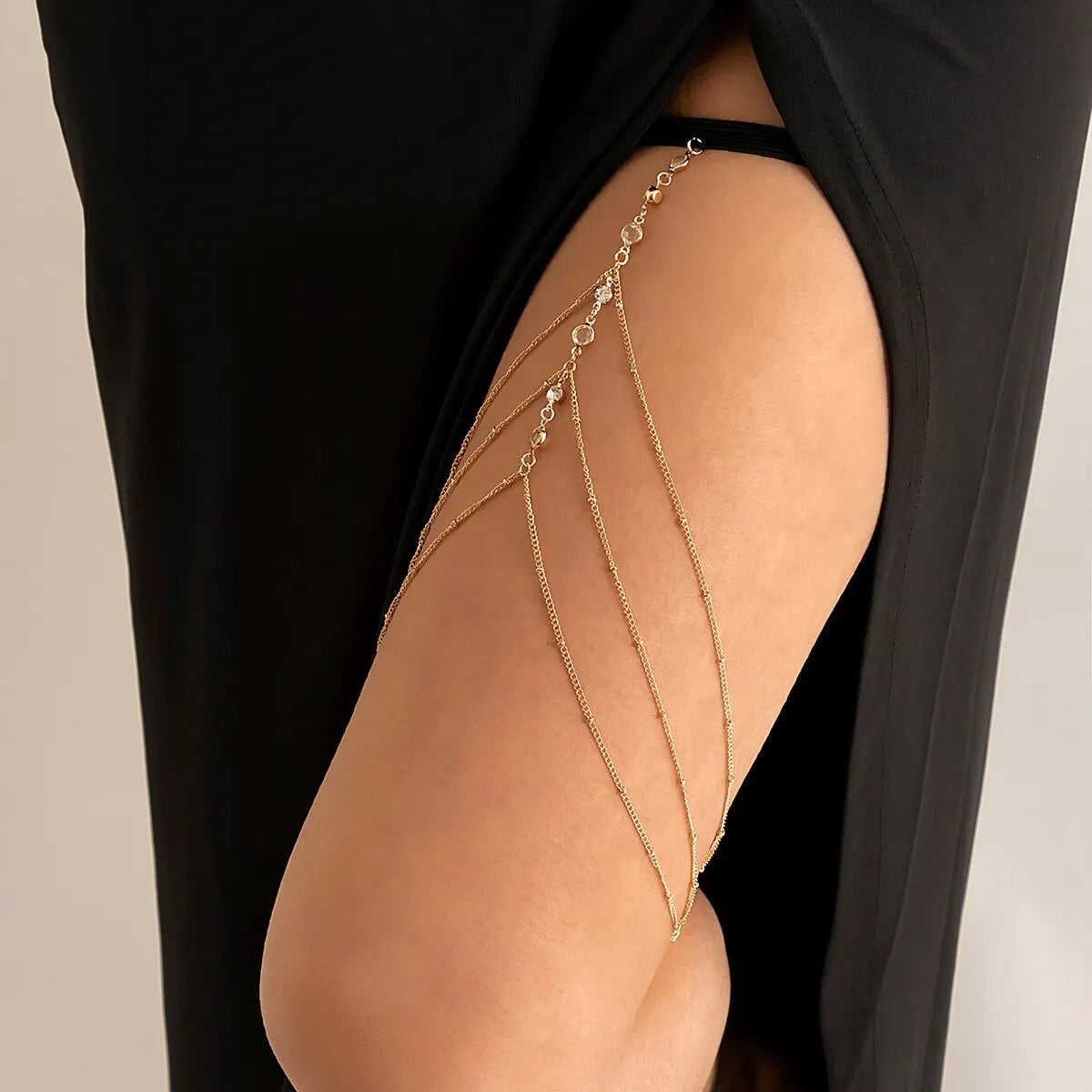 Boho Elastic Band Crystal Leg Thigh Chain Dress