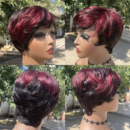 Human Hair Wigs Short Pixie Cut Wig Human Hair For Black Women Machine Made Wigs With Bangs Pixi Wig Perruque Cheveux Humain