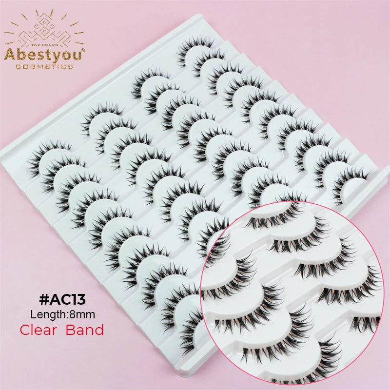 Abestyou 8mm 20Pairs Invisible Strip Soft Clear Band 3D Faux Mink Wispy Eyelash Korea High Quality Short Reusable Lashes Make-up