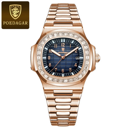 POEDAGAR Luxury Square Man Wristwatch Luminous Waterproof Date Men Watch Stainless Steel Men's Quartz Watches Casual Male Clock