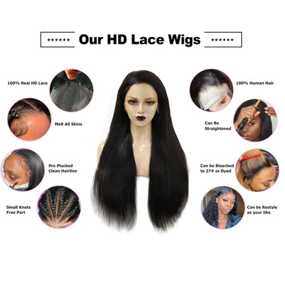 WOW ANGEL HD Lace Frontal Wig 250% 13x6 HD Lace Front Wig Straight Hair Invisible HD Lace Melt Skin HD Lace Front Human Hair Wig