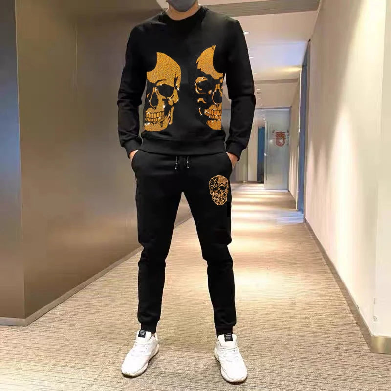 Men's Sets Hot drill Hoodie+Pants Two Pieces Casual Tracksuit Male Sportswear Brand Clothing Sweat Suit New Rhinestone