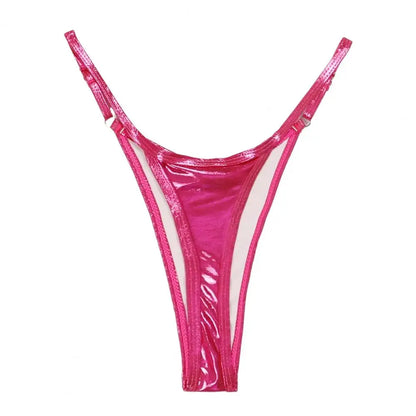 Women G-string Glossy Triangle Shape Solid Color Elastic Mid Waist Adjustable Strap Thong Lady Briefs Panties Ladies Underpants