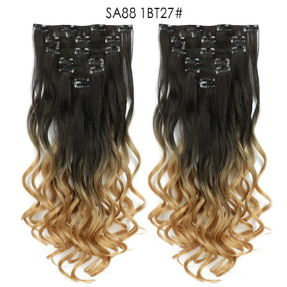 LINWAN Hair 22inch Ombre Hair Long Curly Hair Extension 16 Clips High Tempreture Synthetic Hairpiece Clip In Hair Extensions