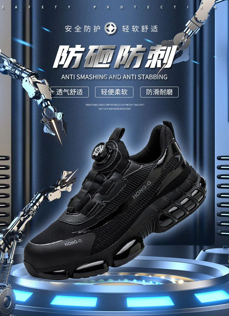 Rotating Button Men Safety Shoes Protective Sneakers Steel Toe Cap Anti-smash Work Shoes Fashion Indestructible Boots Security