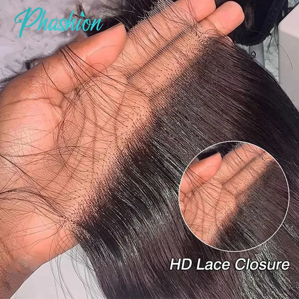 Phashion HD 13x6 13x4 Lace Frontal Straight Pre Plucked 4x4 5x5 6x6 Swiss Full Closure Only Natural Black 100% Remy Human Hair