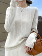 Women’s 100% Merino Wool Sweater Pullovers Hollow Out O-neck Cashmere Autumn Winter Long Sleeve Solid Grace Fashion Clothing Top