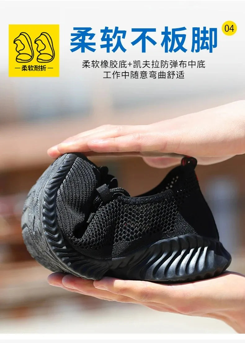 Breathable Men Work Shoes Summer Safety Shoes Lightweight Protective Sneakers Safety Steel Toe Shoes Men Puncture-Proof Boots