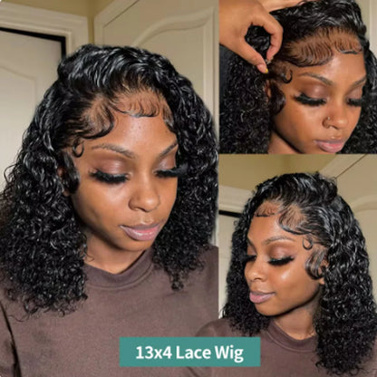 Kinky Curly Bob Cheap Wig Lace Frontal Human Hair Wigs 100% Brazilian Glueless Short Water Curly ForWomen 180Density Wear And Go