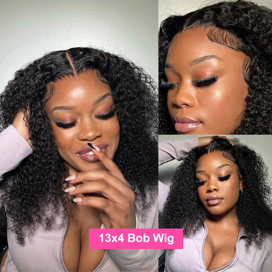 Kinky Curly Bob Cheap Wig Lace Frontal Human Hair Wigs 100% Brazilian Glueless Short Water Curly ForWomen 180Density Wear And Go