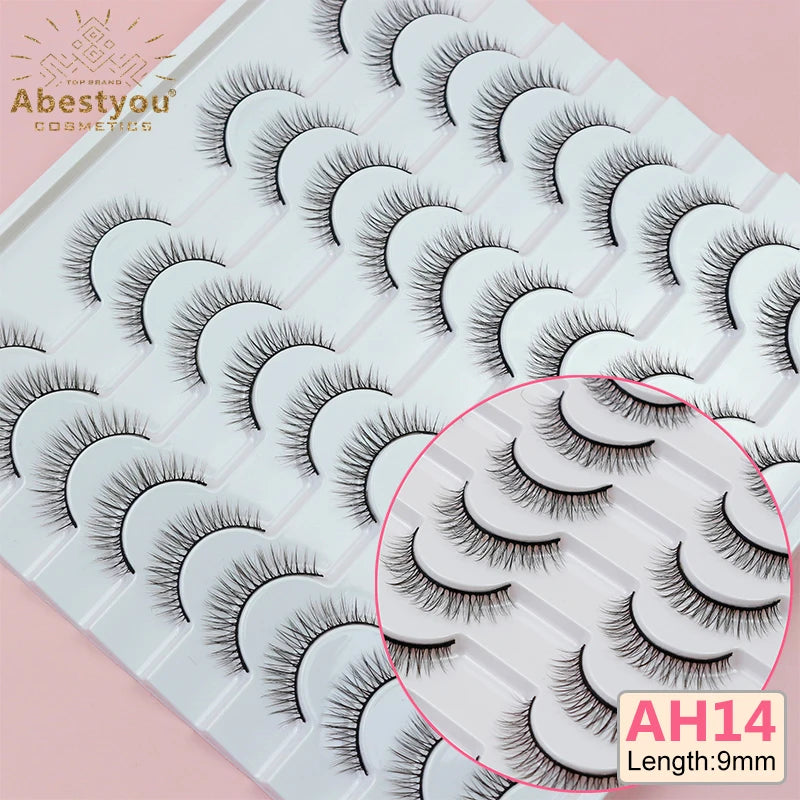 Abestyou 8mm 20Pairs Invisible Strip Soft Clear Band 3D Faux Mink Wispy Eyelash Korea High Quality Short Reusable Lashes Make-up