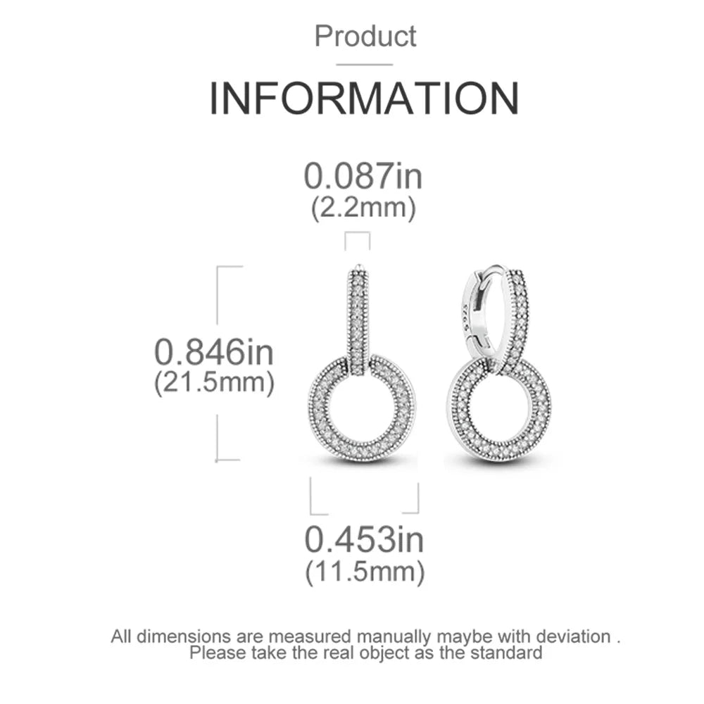 925 Silver Ear Jewelry Hollow Circle Shiny Zircon Inlaid Dangle Earrings Elegant Style Daily Casual Chain Wedding Ladies' Gifts