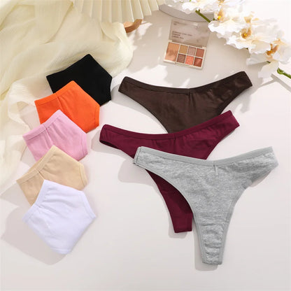 4PCS/Set Women Cotton Panties Seamless Low Rise Thongs V-Waist Solid Color Breathable Underwear Female Soft Lingerie Intimates