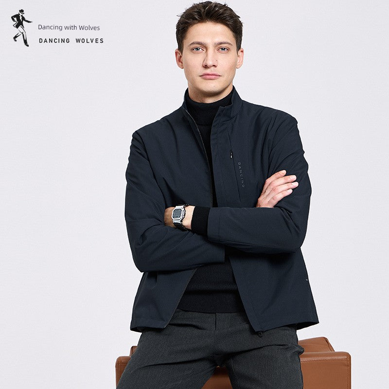 Dance with Wolf Stand Collar Jacket Men 2025 Spring New Arrival Work Clothing Administrative Business All-Match Easy to Handle Outwear Men