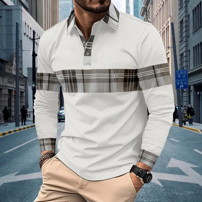 Men's long sleeve POLO shirt High quality Polo shirt four seasons casual ribbed long sleeve T-shirt black and white T-shirt S-3X