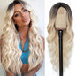 Synthetic Long Lace Ombre Blonde Wavy Wig for Women 26 Inch Middle Part Curly Natural Looking Heat Resistant Fiber for Daily