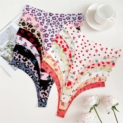 FINETOO 4Pcs Ultra Soft Underwear For Women Sexy Graphic Print Seamless Thongs Female Stretch Leopard G Strings Comfort Lingerie