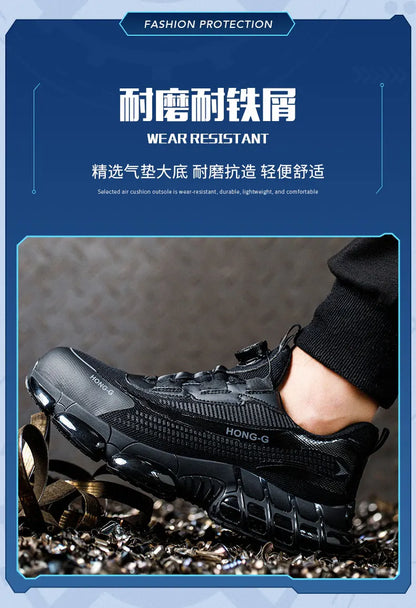 Rotating Button Men Safety Shoes Protective Sneakers Steel Toe Cap Anti-smash Work Shoes Fashion Indestructible Boots Security