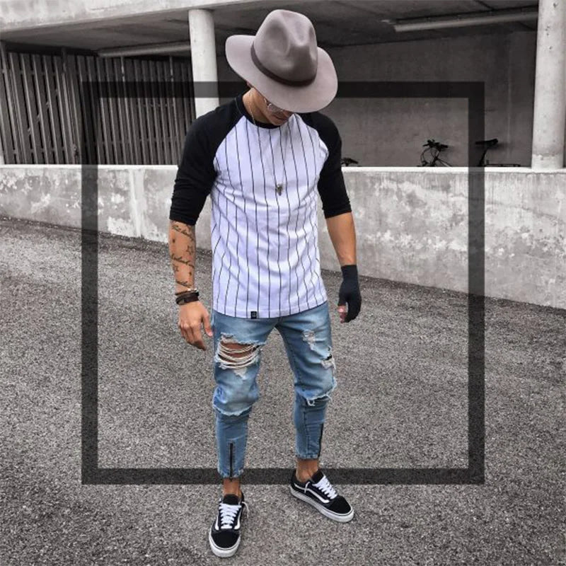 2022 New Skinny Jeans Light Blue Black Ripped Stretch Men's Pencil Pants Premium Brand Ropa Hombre S-XXXL Trousers Men