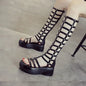 2022 Women's Summer Boots Women Shoes Fashion Cutout High Top Sandals Breathable Striped Roman Shoes Platform Boots Thigh High