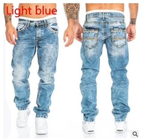 European and American 2024 New Fashion Jeans for Men, Casual Straight-leg Hip-hop Denim Trousers with Visible Stitching. S-5XL