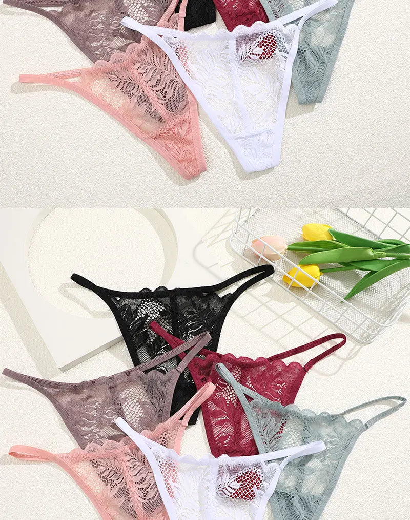 6Pcs/Set Lace Thong For Women Low Rise Soft Intimates Lingerie Sexy Lace Panties Color Ladies Comfortable Underpants Girls Panty