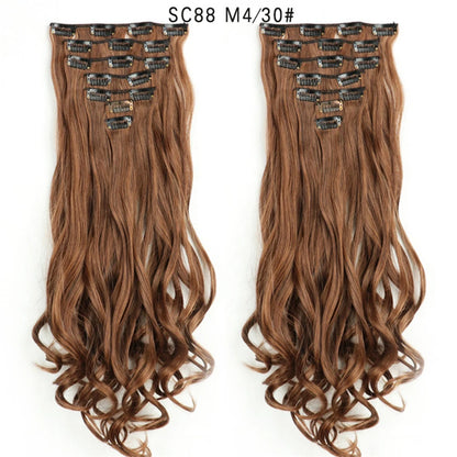 LINWAN Hair 22inch Ombre Hair Long Curly Hair Extension 16 Clips High Tempreture Synthetic Hairpiece Clip In Hair Extensions