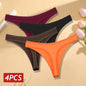 4PCS/Set Women Cotton Panties Seamless Low Rise Thongs V-Waist Solid Color Breathable Underwear Female Soft Lingerie Intimates