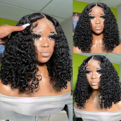 13x4 Deep Wave Curly Bob Wig Human Hair Transparent Lace Frontal Wigs Glueless Water Wave Lace Wig Perruques Cheveux Humains