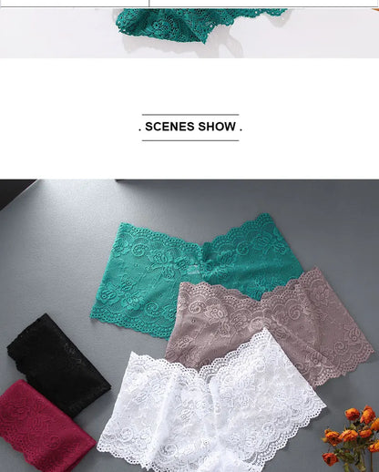 3PCS Women Floral Lace Panties Sexy Perspective Underwear V Waist Solid Color Underpants Female Breathable Intimates Lingerie